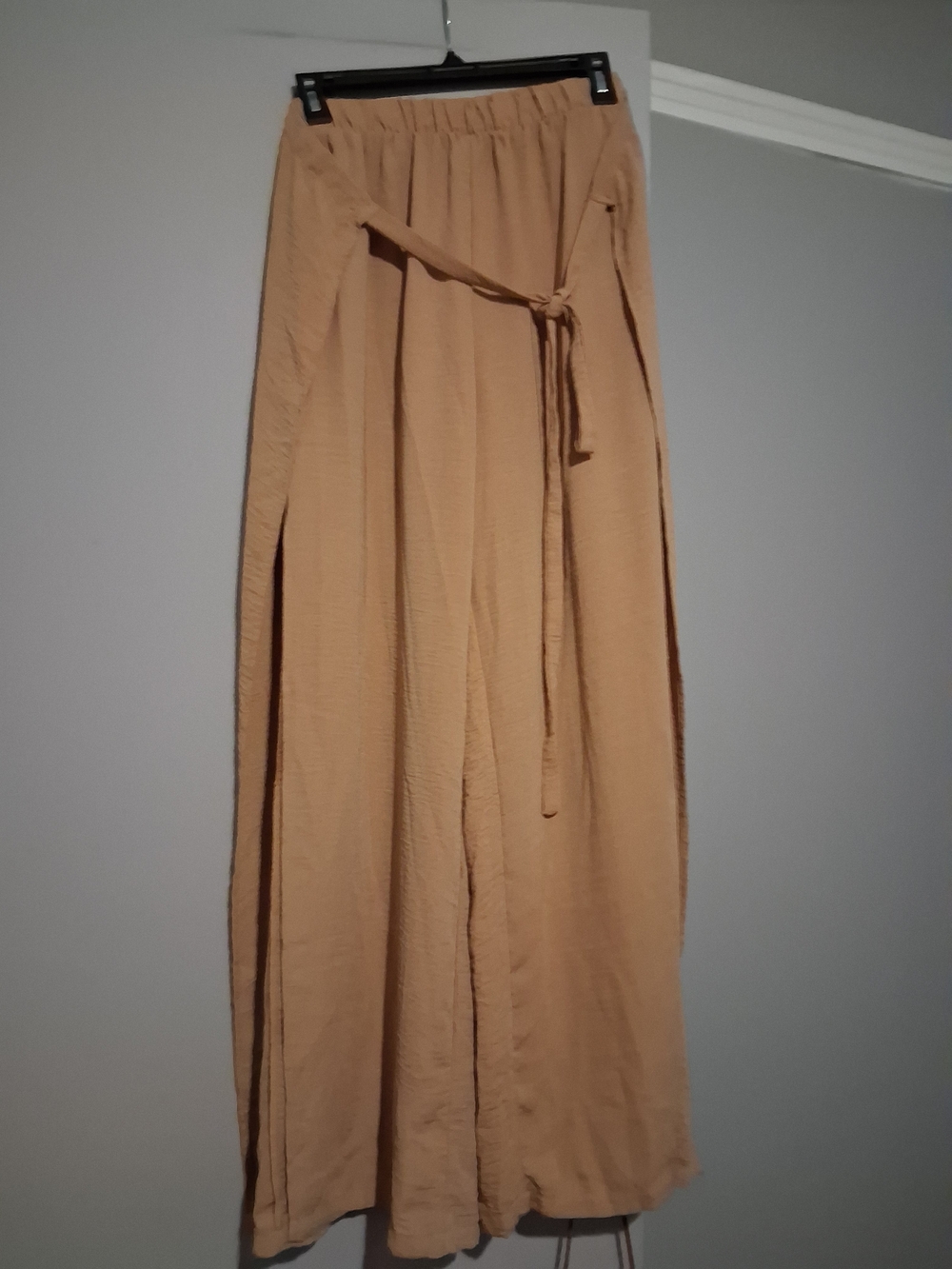 Haute Monde Wide-Leg Tie-Waist Skirt-Pant — Tan